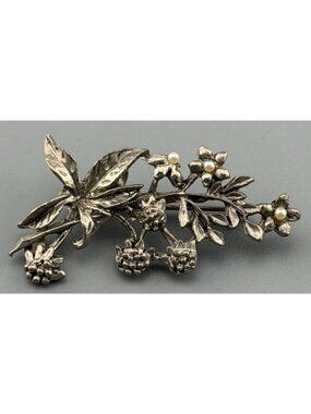 Vintage Brooch Laura Ashley Silver Tone Botanical Pin Cottagecore Dated 1993